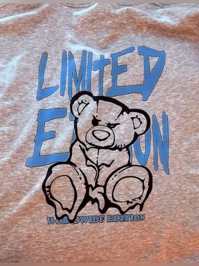 NWOT Haloo Unisex Gray Oversized Cotton Pullover Hoodie w/Bear Graphic; Size 5XL